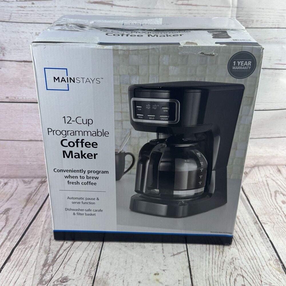 Mainstays 12 Cup Programmable Drip Coffee Maker Black Glass Carafe